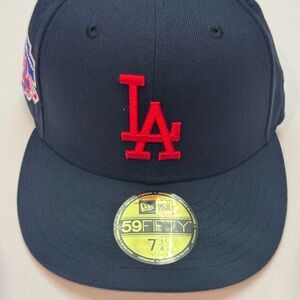 New Era Blue and Red LA Dodgers Hat Anniversary Patch 50th Jackie Robinson